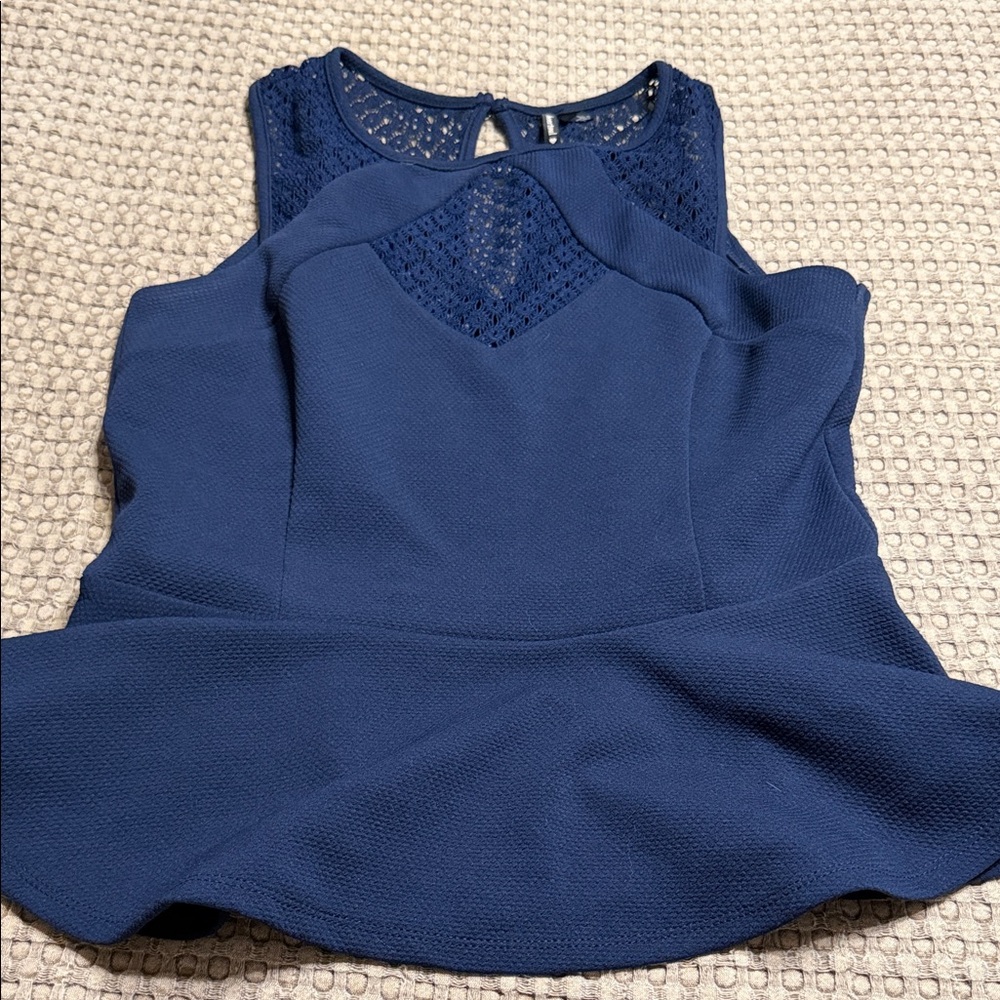 Heart Soul Navy Lace Peplum Blouse